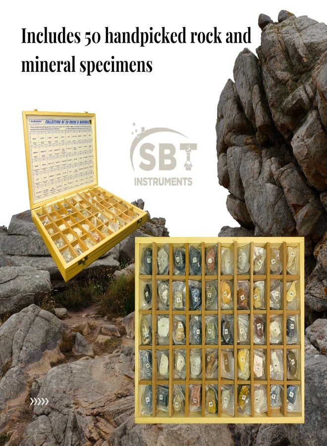 SBT Instruments Geology Kit: 50 Rocks & Minerals Collection in Wooden Box | Perfect for Earth Science Study & Stone Identification | Educational & Ideal for Students - Image 5